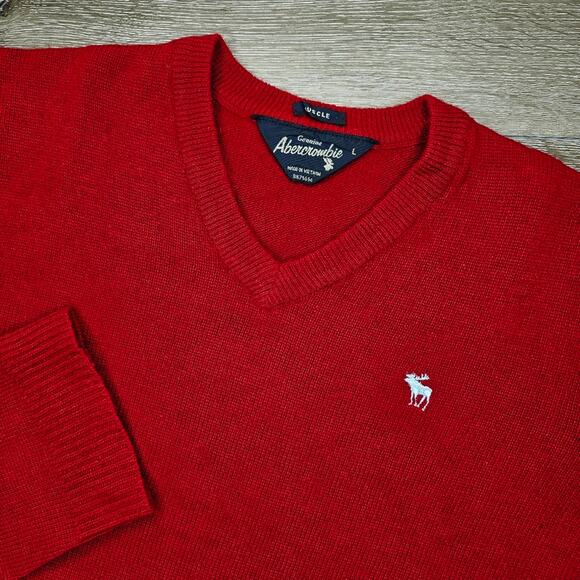 Vintage Abercrombie Muscle Knit Red Wool V Neck‎ Sweater L - Picture 2 of 6